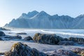 Beautiful black sand beach in Stokksnes Peninsula. Iceland