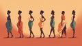 beautiful black skinned women in a row, sketch book artwork, ai generated image