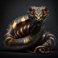 Beautiful black snake king with red gold yellow color, 3D, generative ai