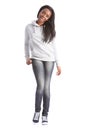 Beautiful black student girl in jeans and sweater Royalty Free Stock Photo