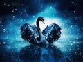 Ai Generated illustration Wildlife Concept of Beautiful black swan in heart shape on lake blue moon light Royalty Free Stock Photo