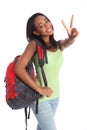 Beautiful black teenager school girl victory sign