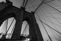 Beautiful black and white bridge photo in NYC, looking up at bridge wires Royalty Free Stock Photo