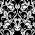 Beautiful black and white floral vector seamless pattern. Royalty Free Stock Photo