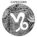 Hand drawn. Zodiac sign Capricorn. Vector illustration Royalty Free Stock Photo