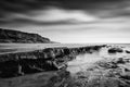 Beautiful black and white landscape of rocky shore