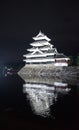 Beautiful black and white of Matsumoto castle with bright light at night