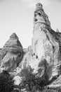 Black and white of ancient cave house ruins in Cappadocia Royalty Free Stock Photo