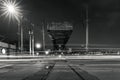 Beautiful black and white night photograph of the historic Cherry Avenue Z-2 asymmetric bob-tail swing bridge with cantilevered Royalty Free Stock Photo