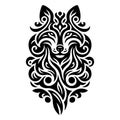 Beautiful black and white ornamental wolf pattern. Modern vector white background with patterned black wolf. Intricate vintage