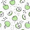 Beautiful black and white seamless doodle pattern with cute doodle apples sketch. Hand drawn trendy background. design background Royalty Free Stock Photo