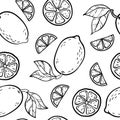 Beautiful black and white seamless doodle pattern with cute doodle lemons sketch. Hand drawn trendy background. design background Royalty Free Stock Photo