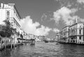 Beautiful black and white view of the Grand Canal near Ca\' Vendramin Calergi, the casino of Venice, Italy Royalty Free Stock Photo