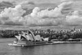 Beautiful black and white view of the Sydney Opera House, Australia, from the Harbour Bridge Royalty Free Stock Photo