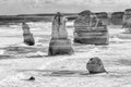 Beautiful black and white view of the Twelve Apostles along the Great Ocean Road, Victoria, Australia Royalty Free Stock Photo