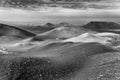 Beautiful black and white view of the volcanic area of Lanzarote known as Timanfaya or Mountains of Fire, Canary Islands, Spain Royalty Free Stock Photo