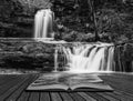 Beautiful black and white waterfall landscape image in forest du Royalty Free Stock Photo