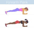 The beautiful young women are doing the forearm plank exercise.