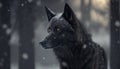 Beautiful black wolf in snow