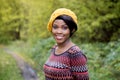 Beautiful black woman in outside photo shoot at fall