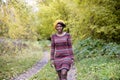 Beautiful black woman in outside photo shoot at fall