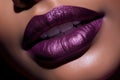 Beautiful black woman purple lips, close-up, black skin, radiating timeless elegance and sophistication