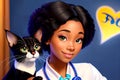 Beautiful black woman a veterinarian treats animals in the clinic