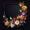 Beautiful blak frame with floral border. Creative flower design against frame Generative AI