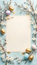 Beautiful blank easter card background with flowers and eggs with copy space