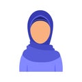 Beautiful Blank Face. Template Portrait of a Pretty Muslim Woman. Faceless Female Face in Hijab. Color Cartoon style. White