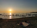 Beautiful blazing sunset landscape at Baltic Sea. Amazing summer sunset view on the beach in Estonia Royalty Free Stock Photo