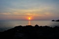 Beautiful blazing sunset landscape at sea, Amazing summer sunset view on the beach Royalty Free Stock Photo