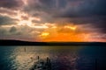 Beautiful blazing sunset, landscape at Varna lake near the black Royalty Free Stock Photo