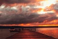 Beautiful blazing sunset landscape at Varna lake near the black Royalty Free Stock Photo