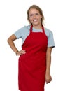 Beautiful blond german waitress with red apron