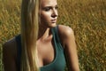 Beautiful blond girl on the field.beauty woman.nature Royalty Free Stock Photo