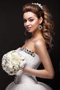 Beautiful blond girl in image of the bride. Beauty face.