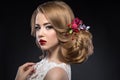 Beautiful blond girl in image of the bride with Royalty Free Stock Photo