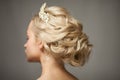 Beautiful blond girl in the image of a bride with a tiara in her hair. Royalty Free Stock Photo