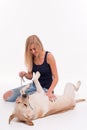 Beautiful blond girl with Labrador Retriever Royalty Free Stock Photo