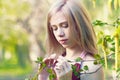 Beautiful blond girl on a park Royalty Free Stock Photo