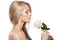 Beautiful Blond Girl With White Rose