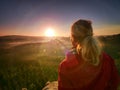 Beautiful blond hair woman looking outside Royalty Free Stock Photo