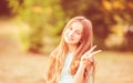 Teenage girl gesture heavy metal Royalty Free Stock Photo