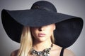 Beautiful Blond Woman in Black Hat.Jewelry Royalty Free Stock Photo