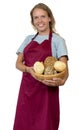 Beautiful blond woman with bread rolls from the bakery