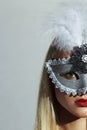 Beautiful Blond Woman in Carnival Mask.Girl.Holiday Royalty Free Stock Photo