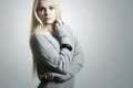 Beautiful blond woman in dress.accessories.flirt.fashion Royalty Free Stock Photo