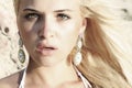 Beautiful blond woman. fear or surprise Royalty Free Stock Photo