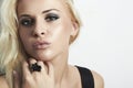 Beautiful blond woman with green eyes. beauty girl. ring Royalty Free Stock Photo